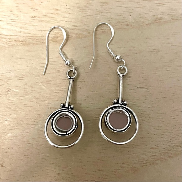 Pink Rose Quartz Silver Earrings - Picture 4 of 4